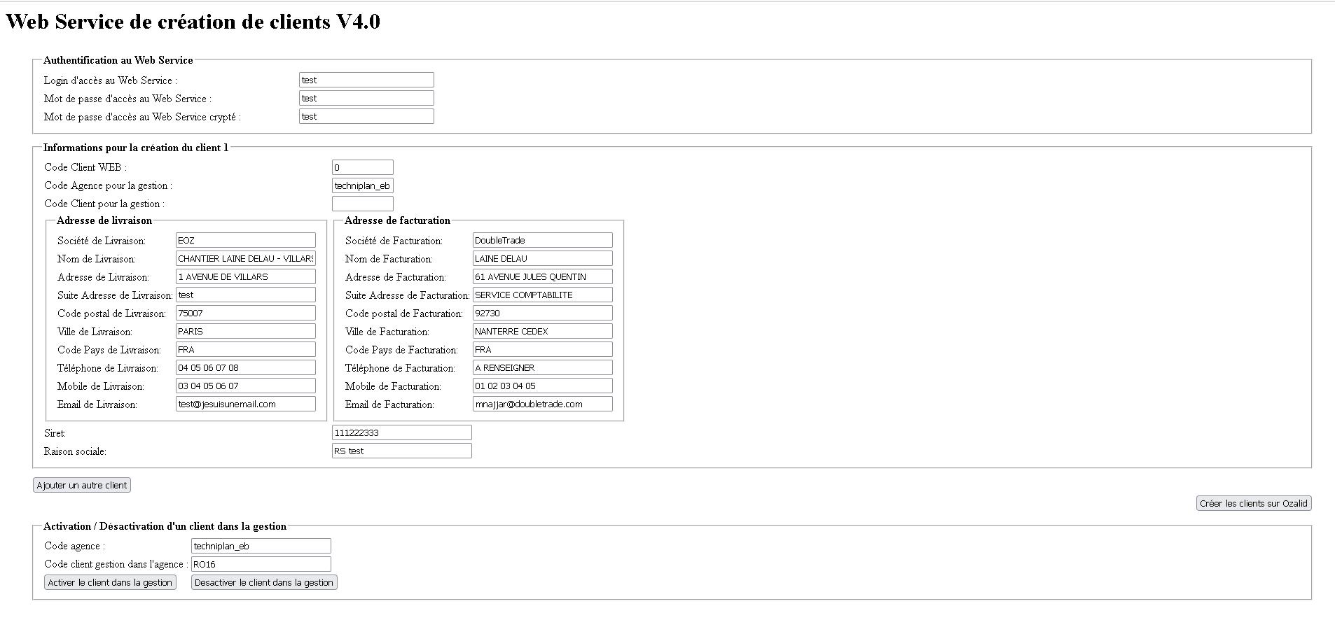 Mise en place de Webservices de création d’utilisateurs et de clients sur la plateforme