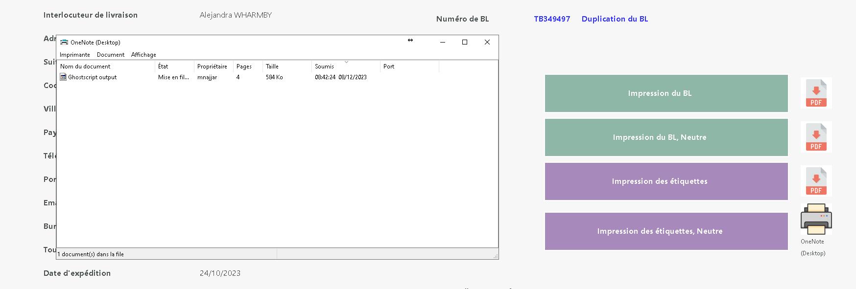 Implémentation de l’impression directe des bons de livraisons et des étiquettes sur les imprimantes du service d’expédition depuis le site web BackOffice
