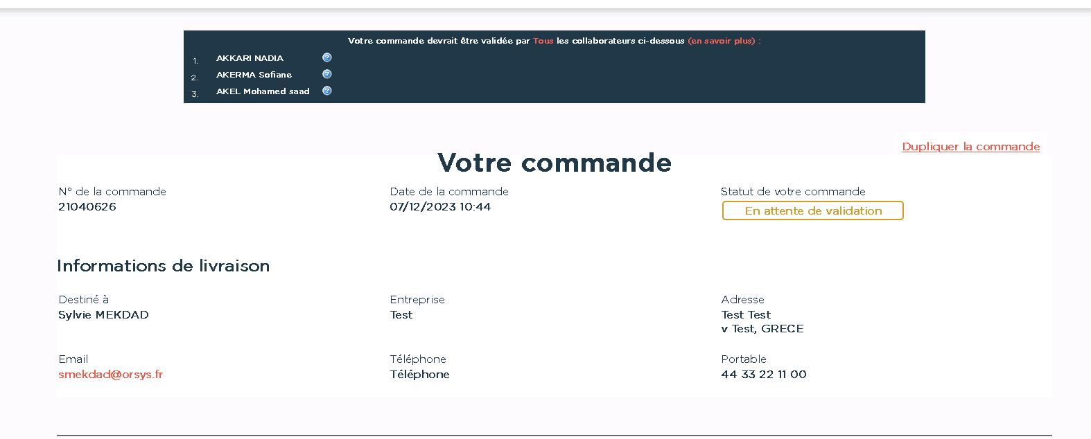 Implémentations du circuit de validation des commandes par les acheteurs de la société