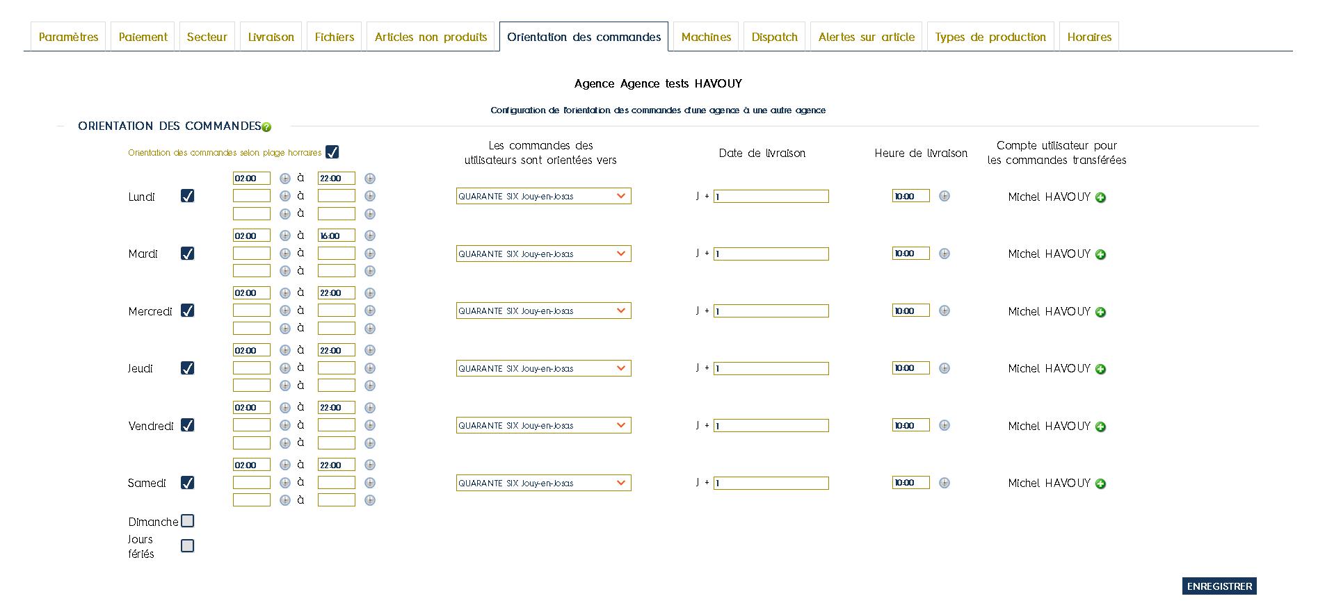 Implémentation de l’orientation automatique des commandes vers un autre centre de production selon les horaires de travail des différents centres