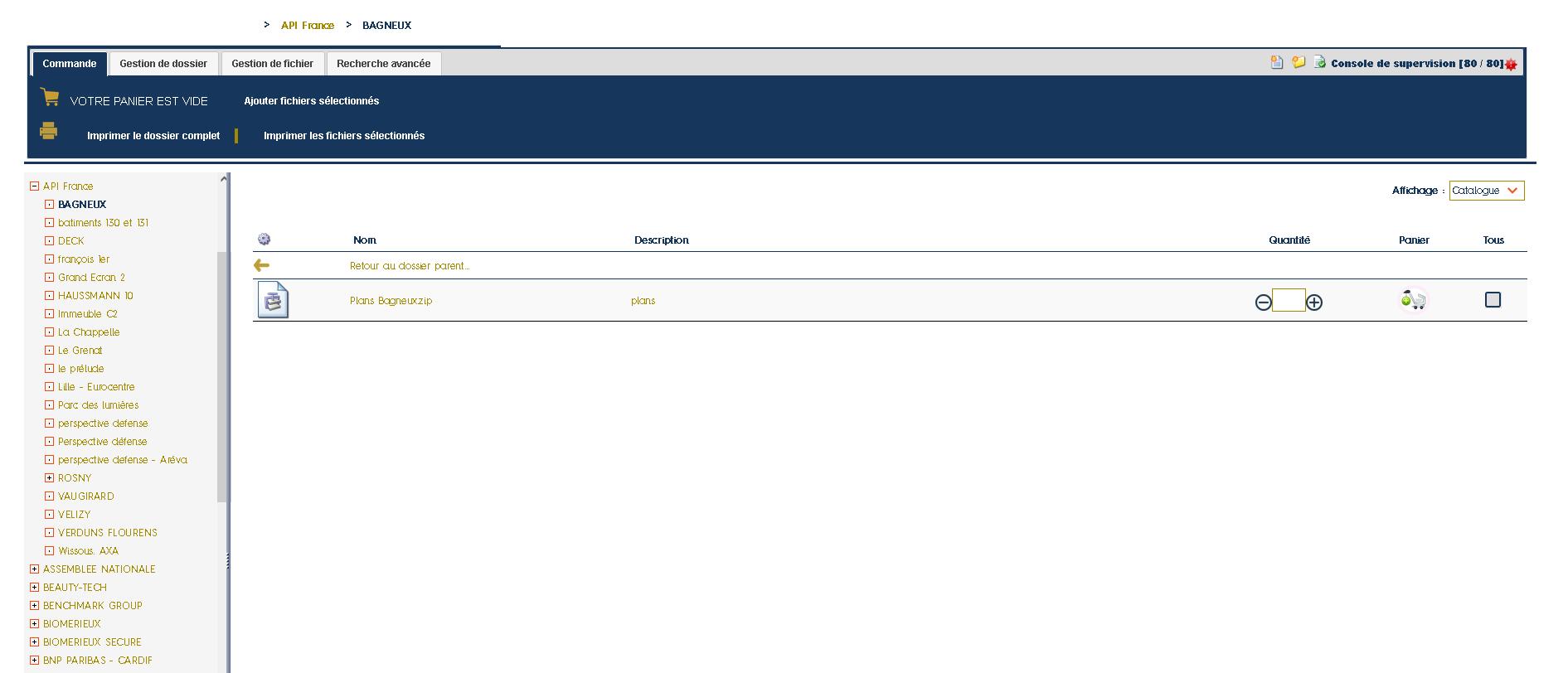 Implémentation de la commande de fichiers depuis le logiciel de GED mis à disposition des clients pour stocker leurs propres fichiers