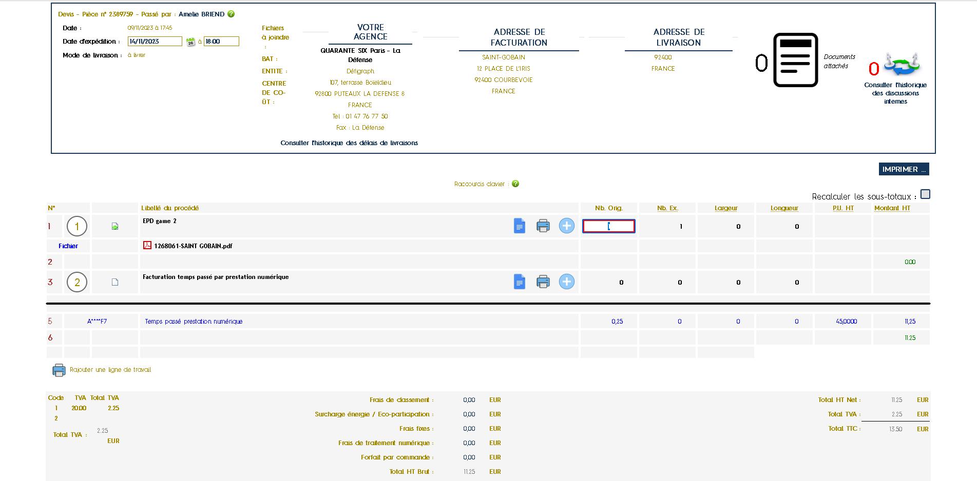 Implémentation d’une interface d’évaluation des devis par le service commercial