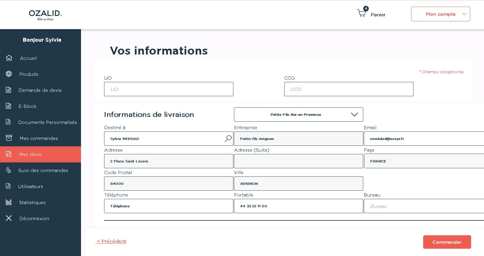 Implémentation de la possibilité pour un utilisateur de modifier les informations de livraison et de facturation avant d’accepter un devis et le transformer en commande