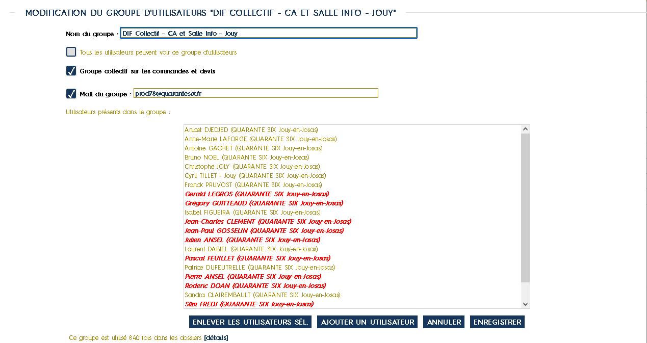 Implémentation de la notion de groupe de travail collaboratif dans les ateliers pour regrouper les notifications par email sous une même adresse