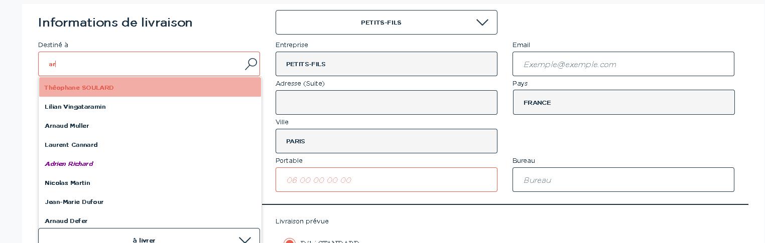 Implémentation d’un système permettant à un utilisateur de saisir une commande pour le compte d’un de ses collaborateurs
