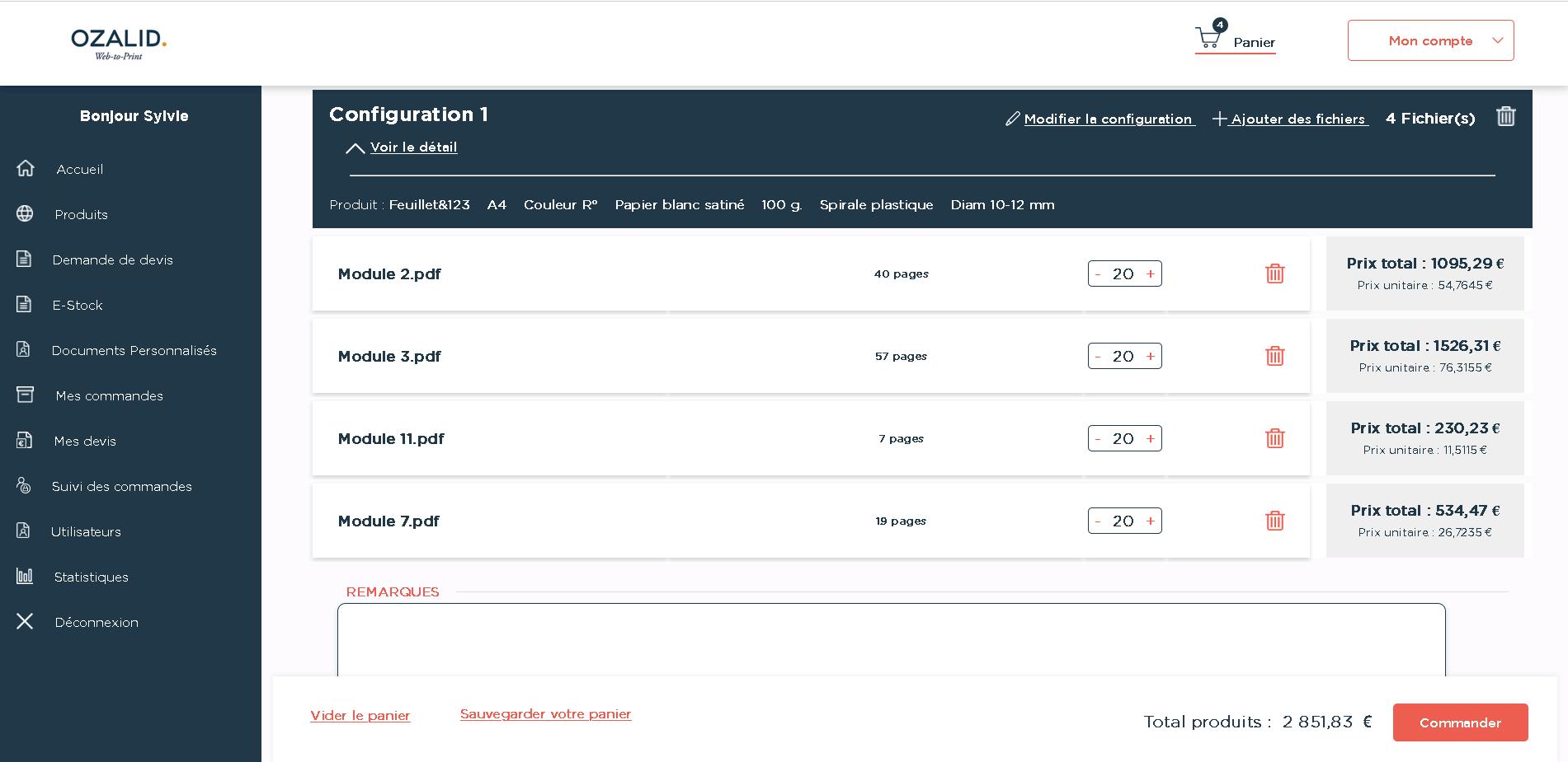 Mise en place de la notion de configuration pour regrouper la commande de plusieurs fichiers pour une même prestation