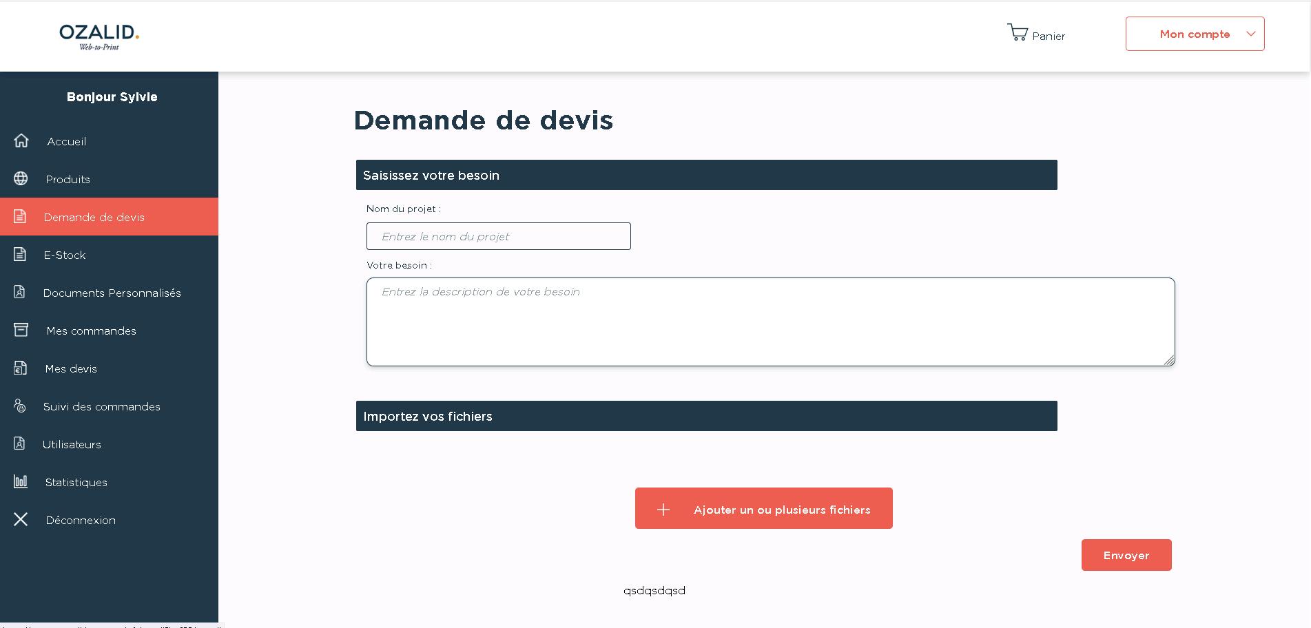 Mise en place d’une interface simplifiée pour passer des devis sur la plateforme b2b