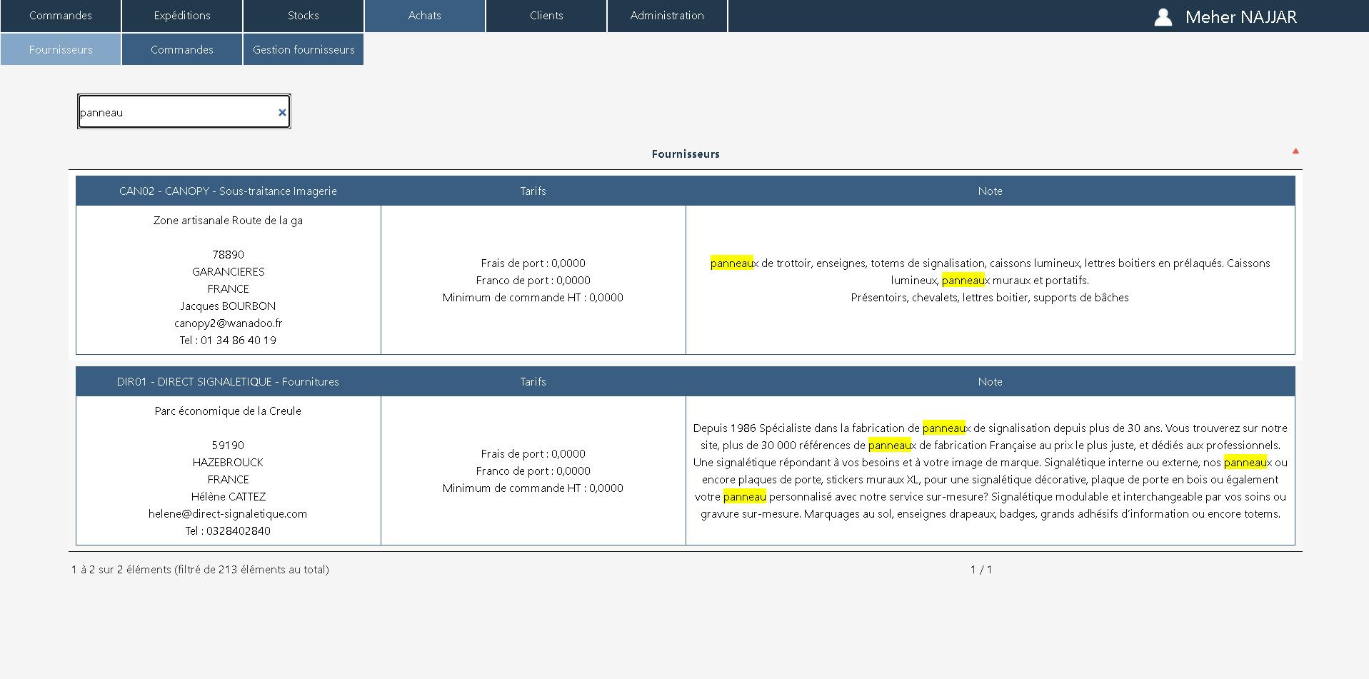 Mise en place de la gestion des fournisseurs sous-traitants et des commandes vers ces fournisseurs sur le BackOffice