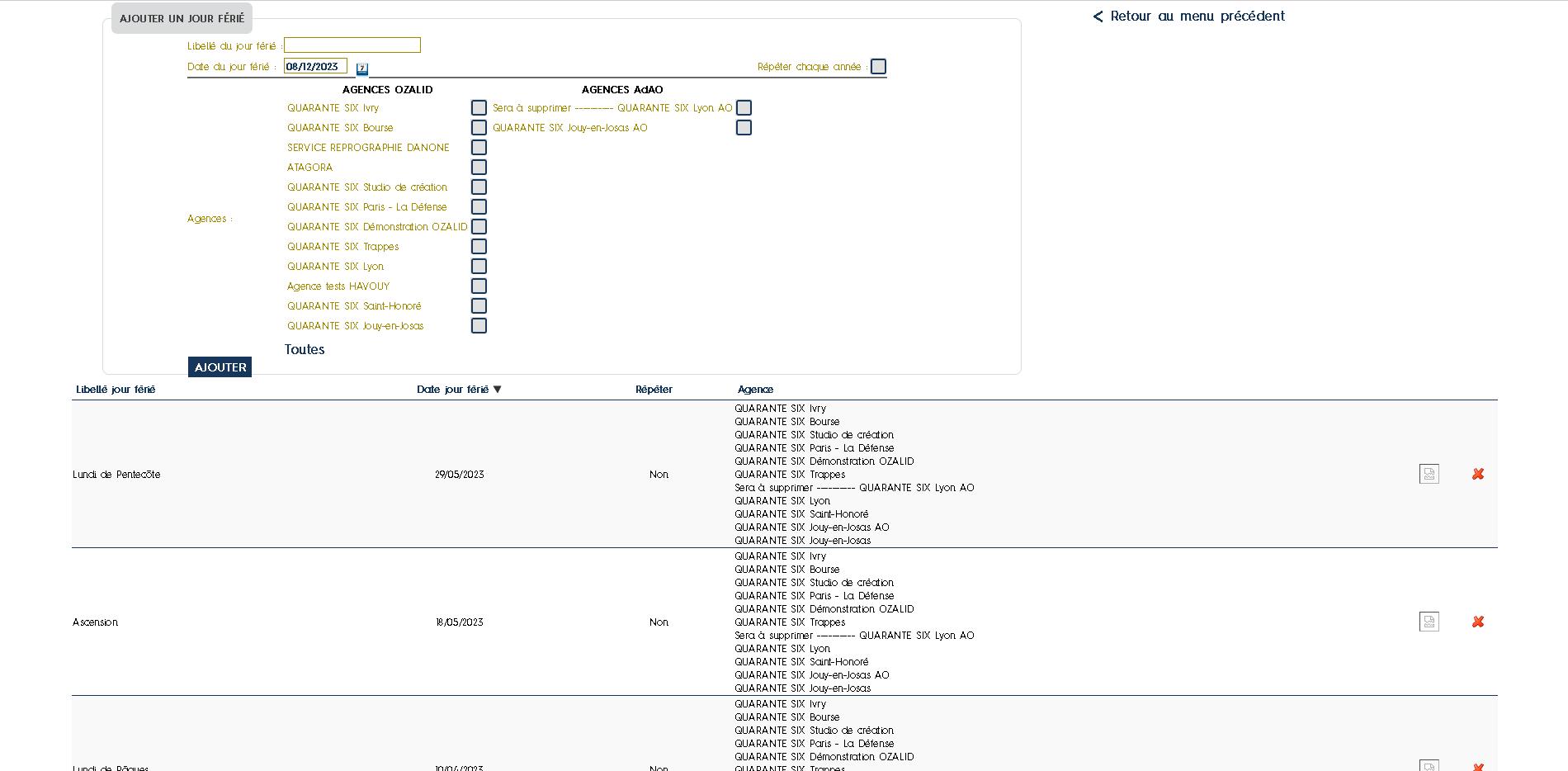 Implémentation d’un système de gestion des jours fériés sur la plateforme