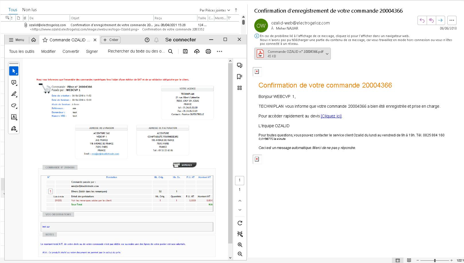 Implémentation de la génération automatique d’un récapitulatif pdf des commandes et envoi du récapitulatif en fichier joint du mail de notification de confirmation de réception de la commande