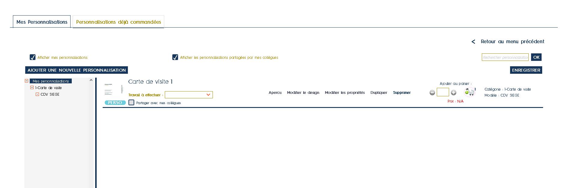 Implémentation d’une interface de sauvegarde des projets de travaux cartes de visite pour faiciliter leur reprise