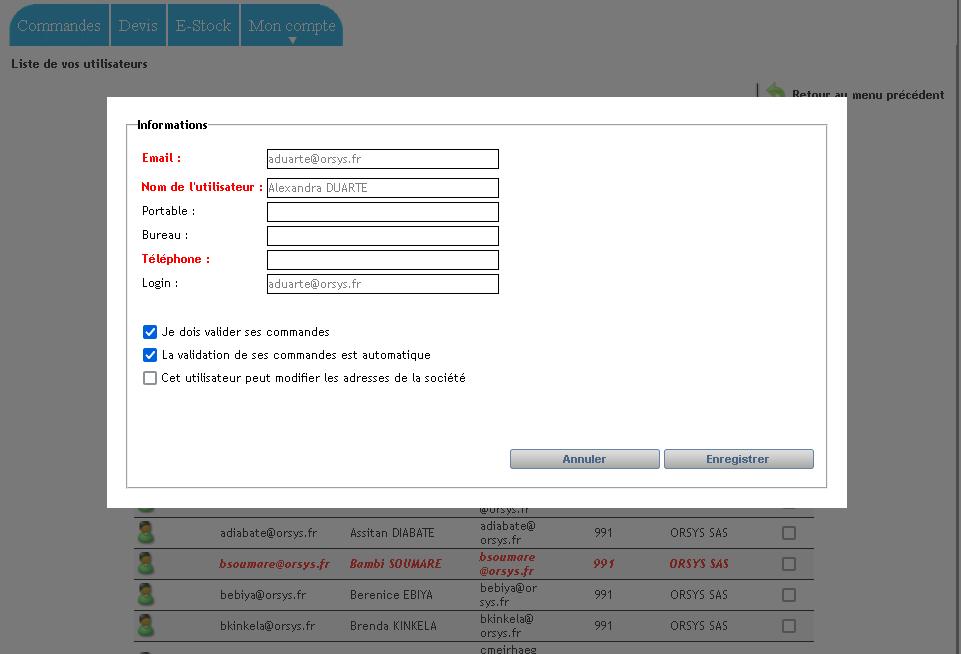 Implémentation de la possibilité pour les clients de gérer leur collaborateurs et les circuits de validation des commandes